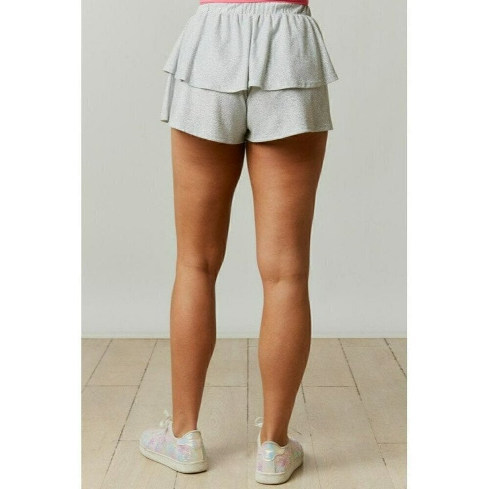 Center Stage Sparkly Tiered Shorts in Silver - Picture 6 of 6